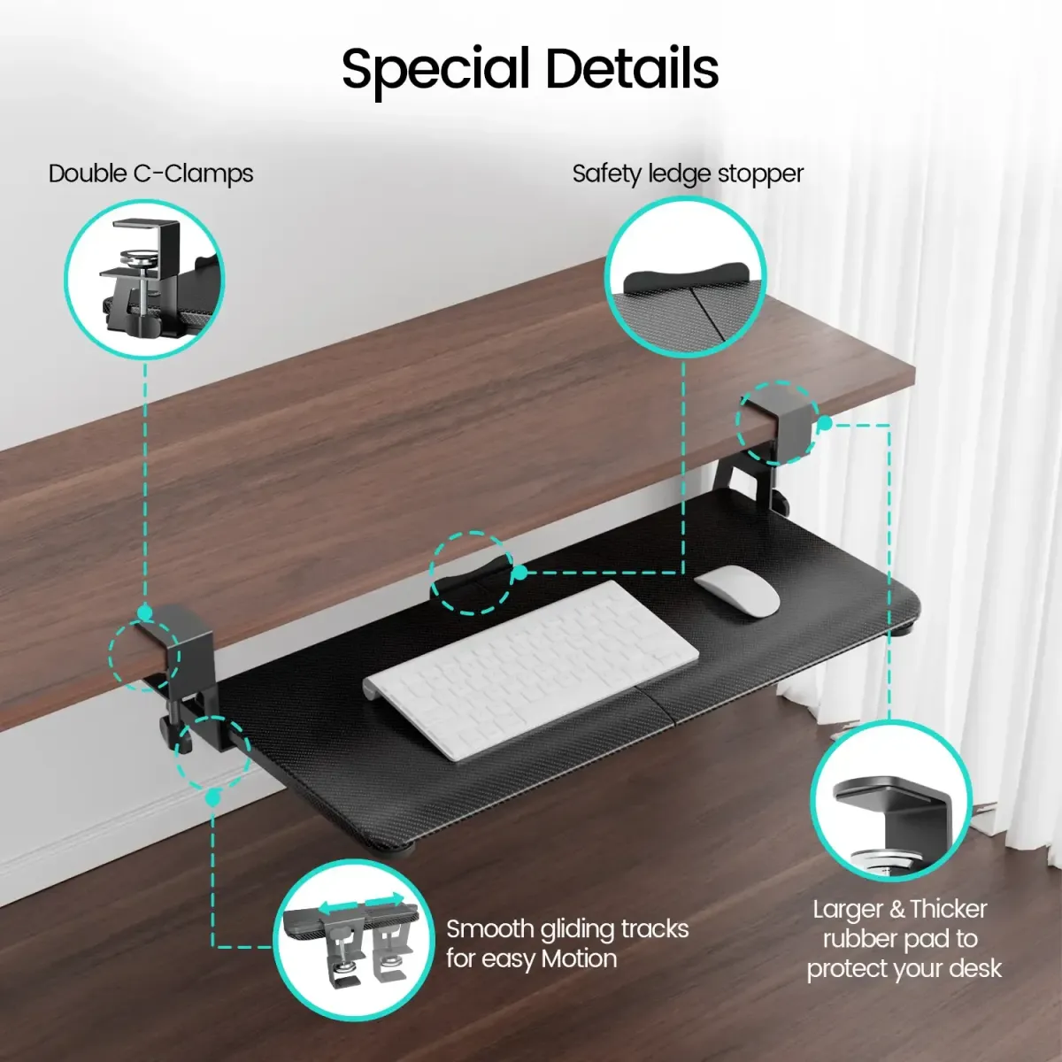 Details of under counter keyboard tray