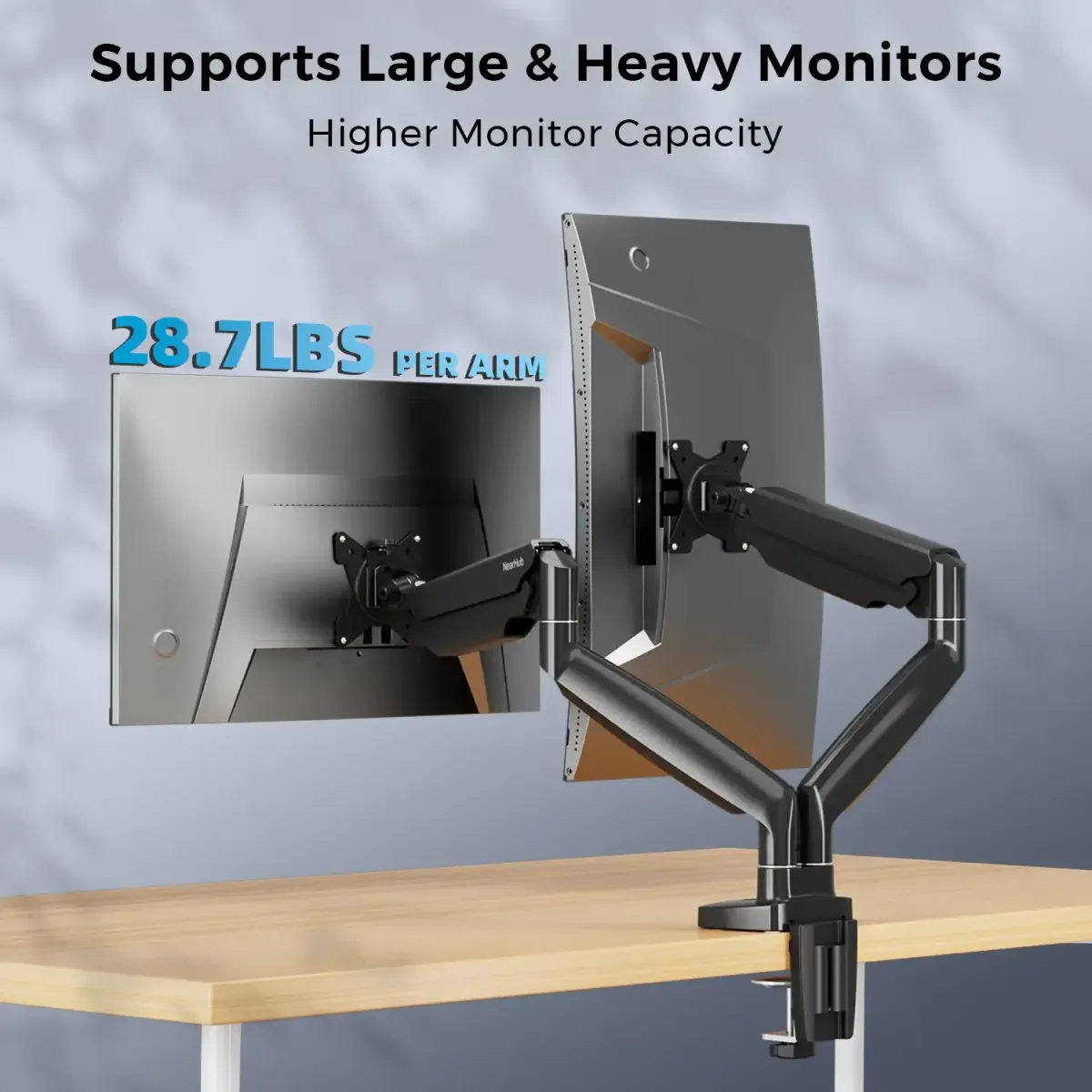 Black double monitor desk stand
