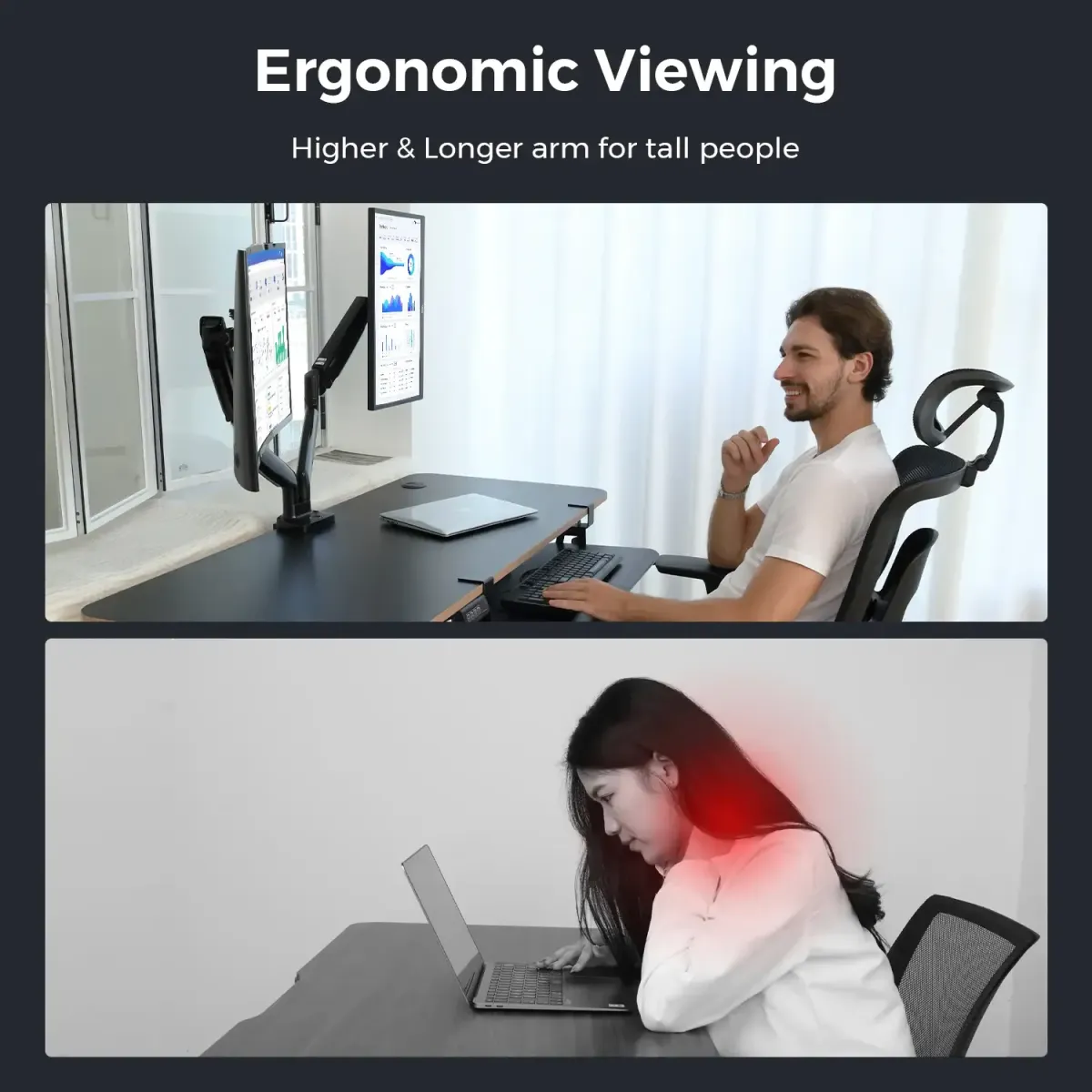 Ergonomic double monitor desk stand