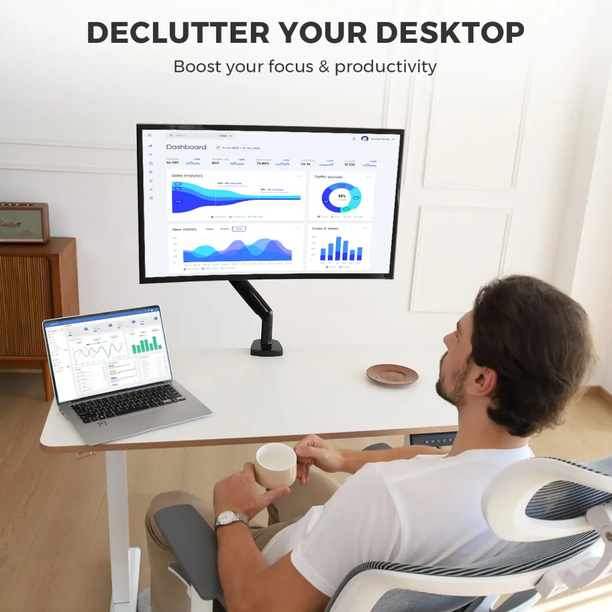 Easy installed dual screen desk mount