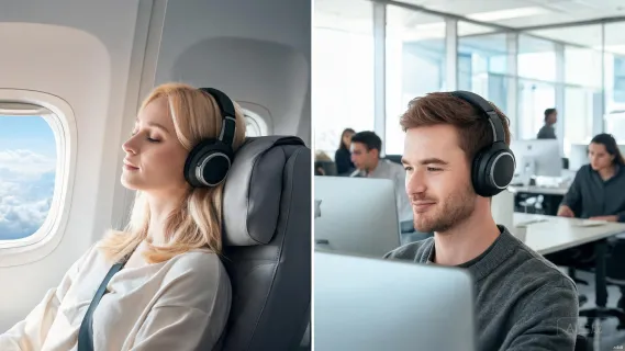 noise cancelling airplane vs office
