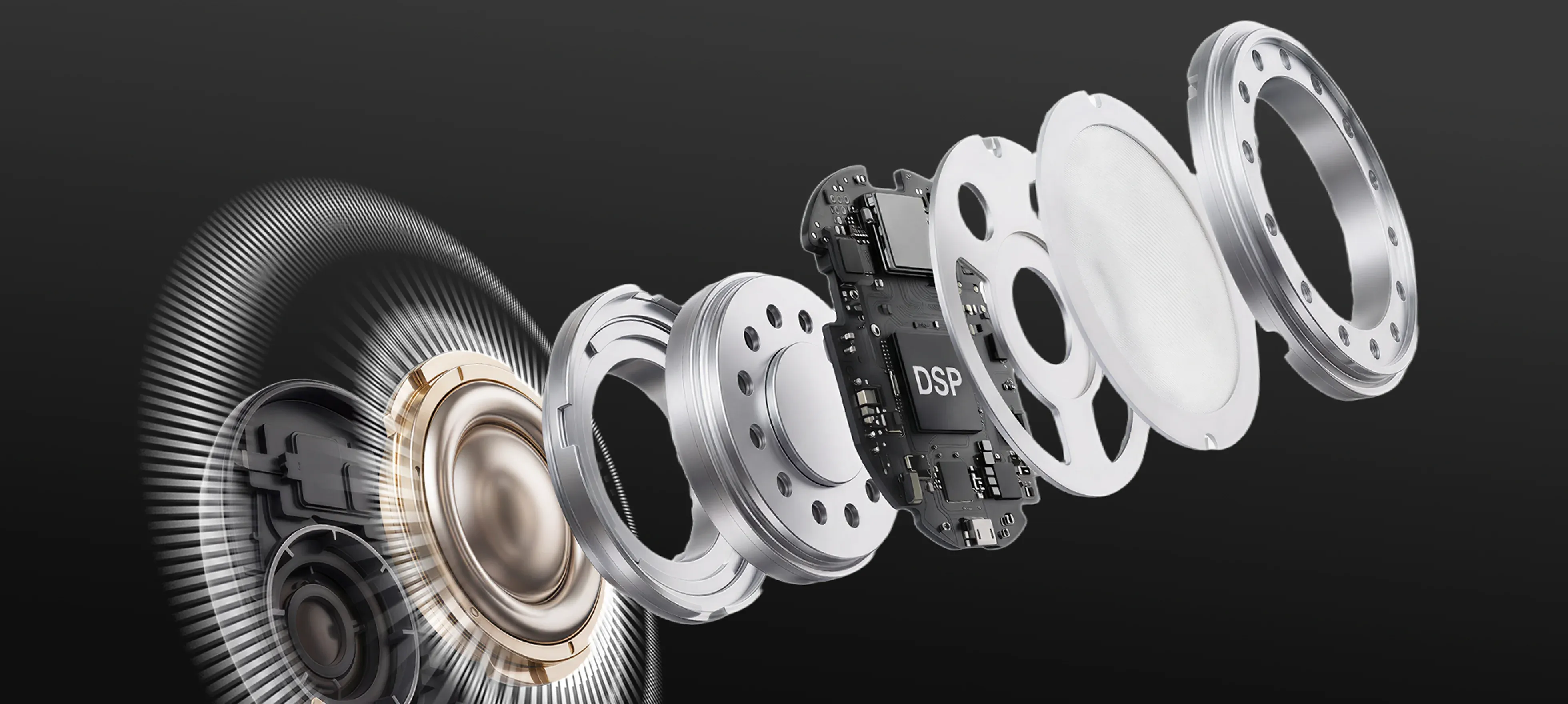 Internal speaker driver structure of a bluetooth noise cancelling headset with mic, designed for crystal clear sound.