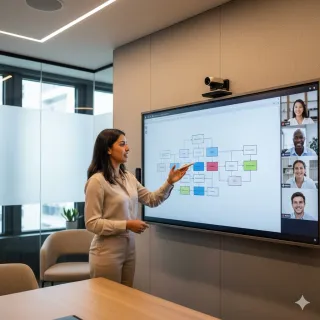 online meeting with digital smartboard