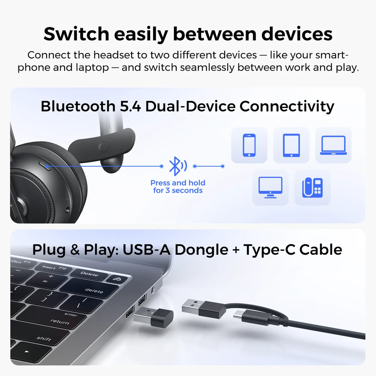 single ear bluetooth headset dual connection