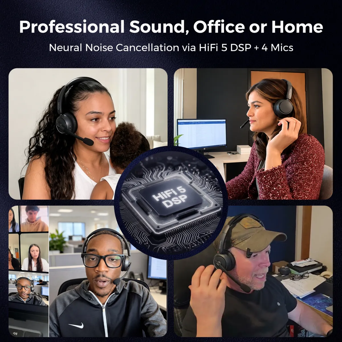 Nearity wireless headphone with noise cancelling microphone for office meetings and remote work