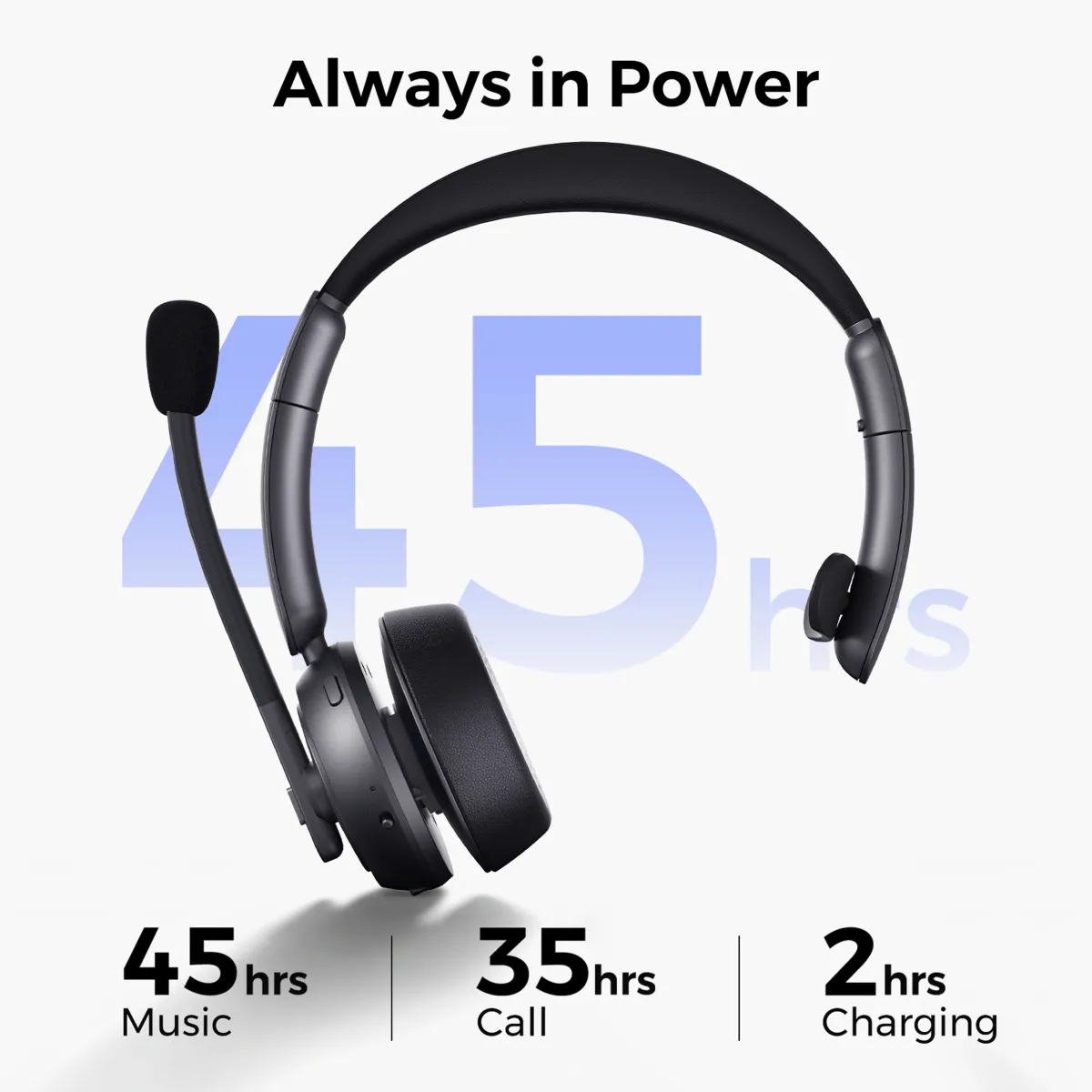 single ear headphone with mic long battery life