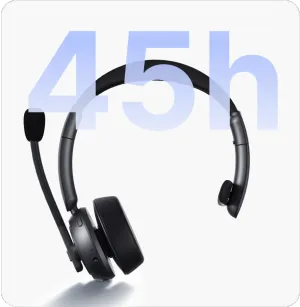 Single ear wireless headset with mic for pc offering 45h extended battery life for business calls.