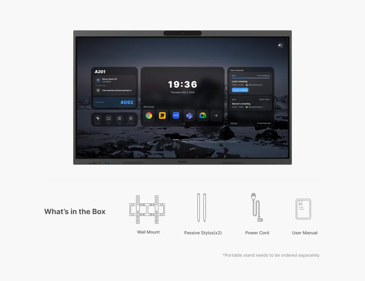 what's in the NearHub Board S max interactive touch whiteboard box