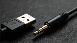 Close-up comparison of USB connector and 3.5mm audio jack