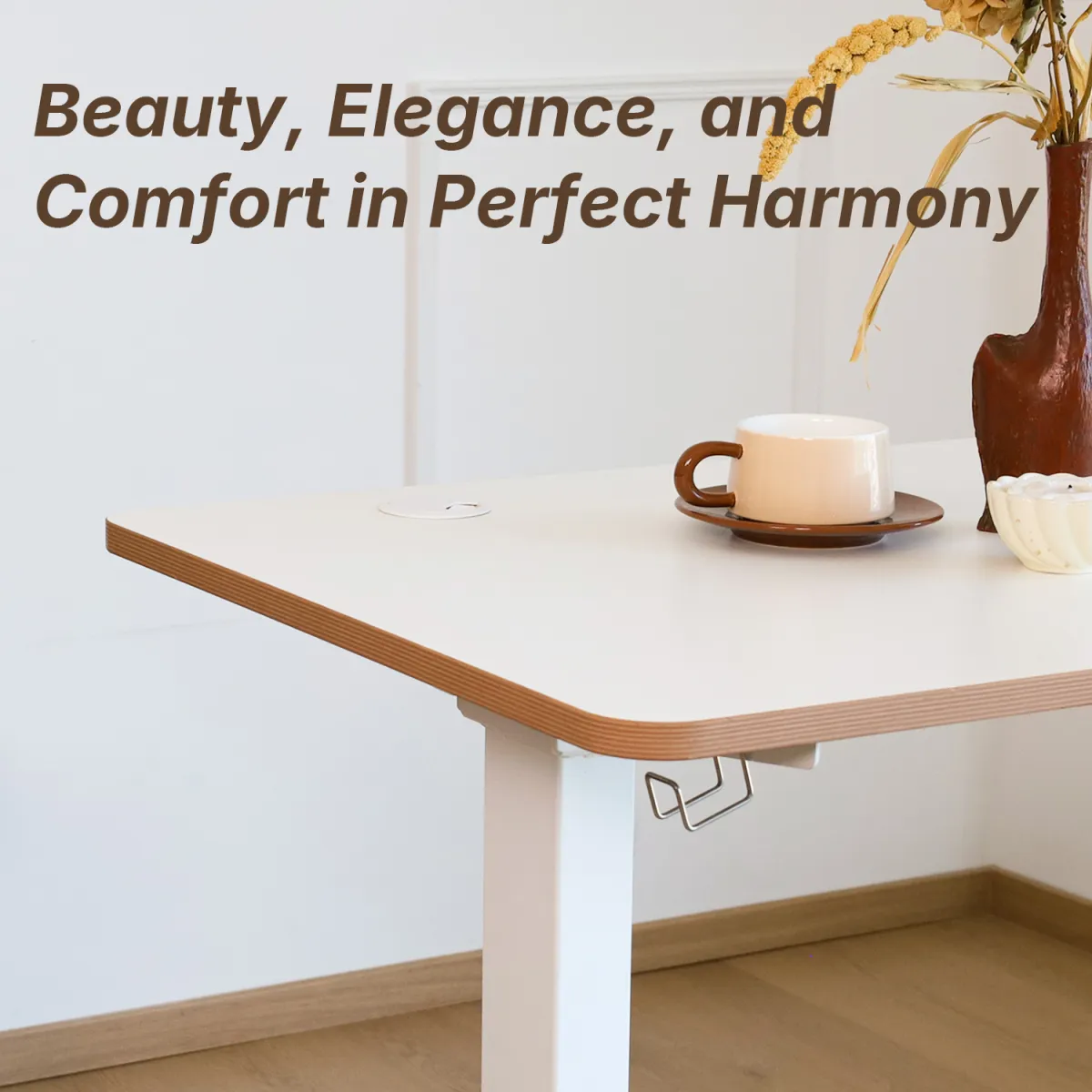 A beautiful white motor adjustable desk