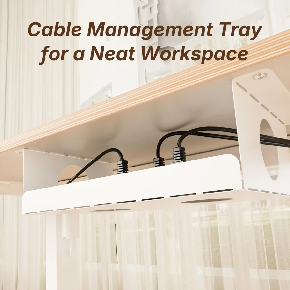 Cable management tray of the upright computer desk