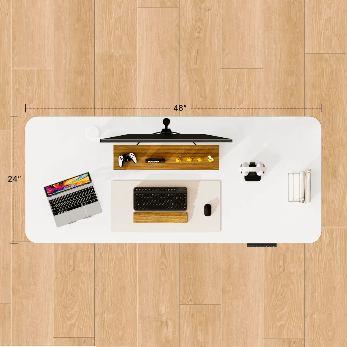 Overhead view of the adjustable computer desk