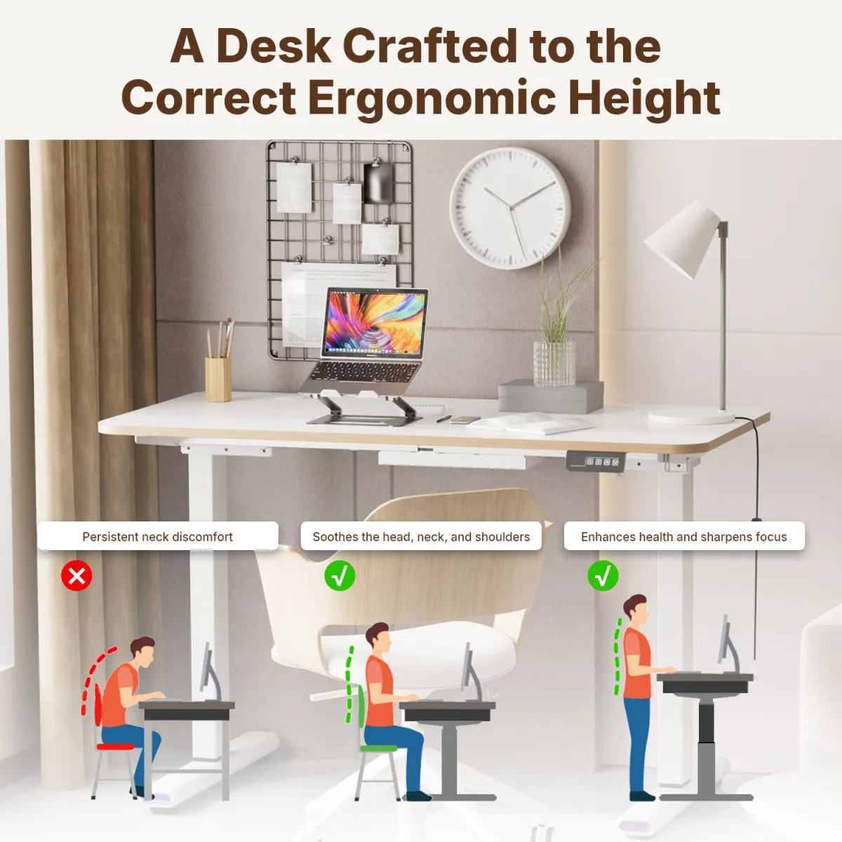 An electronic adjustable height desk crafted to the correct ergonomic height