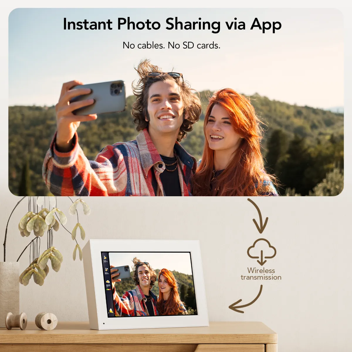 automatic photo frame with air quality monitoring with app
